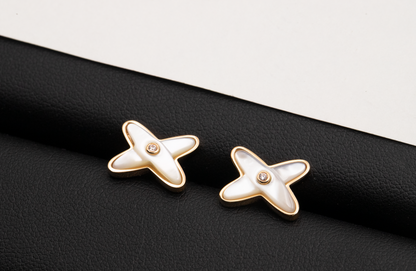 [Peak]JEUX DE WHITE MOP ROSE GOLD DIAMOND EARRINGS