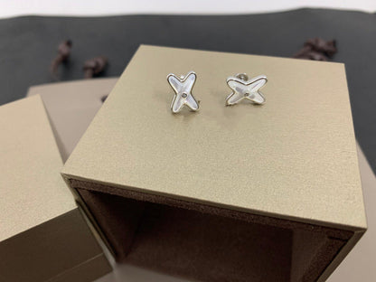 [Peak]JEUX DE WHITE MOP SILVER DIAMOND EARRINGS