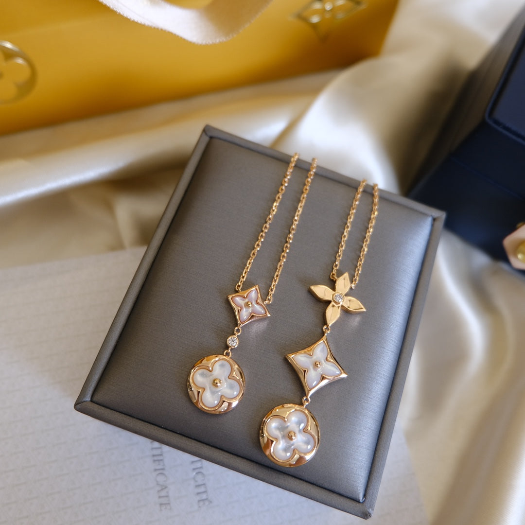 [Peak]COLOR BLOSSOM LARIAT NECKLACE ROSE GOLD WHITE MOTHER PEARL AND DIAMOND