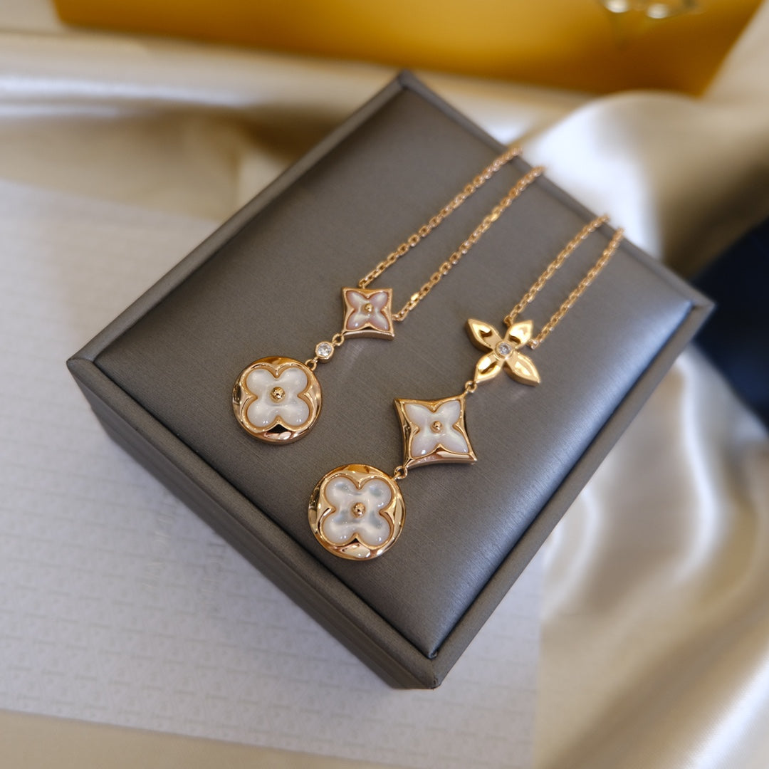 [Peak]COLOR BLOSSOM LARIAT NECKLACE ROSE GOLD WHITE MOTHER PEARL AND DIAMOND