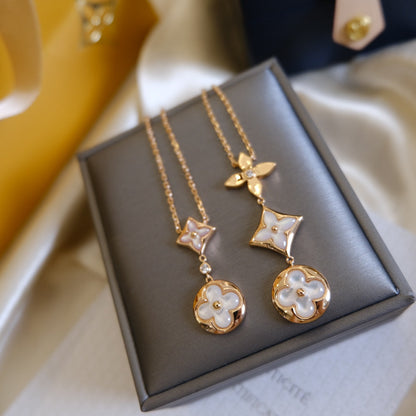 [Peak]COLOR BLOSSOM LARIAT NECKLACE ROSE GOLD WHITE MOTHER PEARL AND DIAMOND