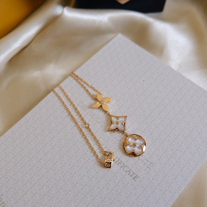 [Peak]COLOR BLOSSOM LARIAT NECKLACE ROSE GOLD WHITE MOTHER PEARL AND DIAMOND