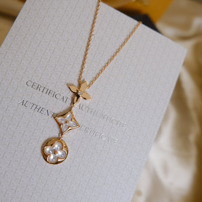 [Peak]COLOR BLOSSOM LARIAT NECKLACE ROSE GOLD WHITE MOTHER PEARL AND DIAMOND