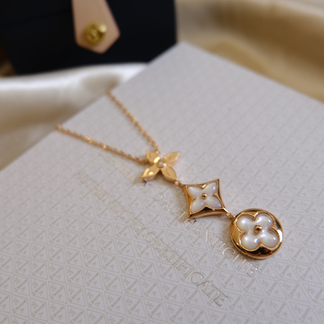 [Peak]COLOR BLOSSOM LARIAT NECKLACE ROSE GOLD WHITE MOTHER PEARL AND DIAMOND