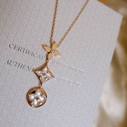 [Peak]COLOR BLOSSOM LARIAT NECKLACE ROSE GOLD WHITE MOTHER PEARL AND DIAMOND