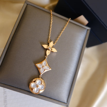 [Peak]COLOR BLOSSOM LARIAT NECKLACE ROSE GOLD WHITE MOTHER PEARL AND DIAMOND
