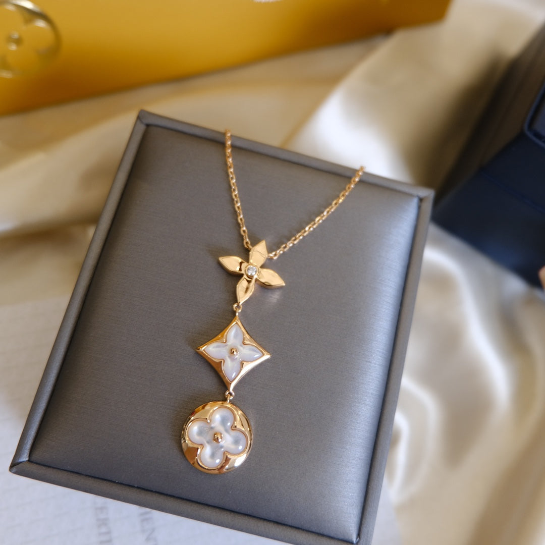 [Peak]COLOR BLOSSOM LARIAT NECKLACE ROSE GOLD WHITE MOTHER PEARL AND DIAMOND