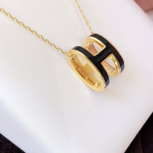[Peak]HM CLIC BLACK ENAMEL GOLD NECKLACE
