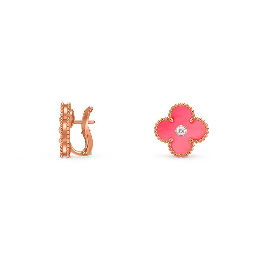 [Peak]15MM CLOVER FLOWER STUD EARRINGS DIAMOND-ROSE GOLD COLLECTION