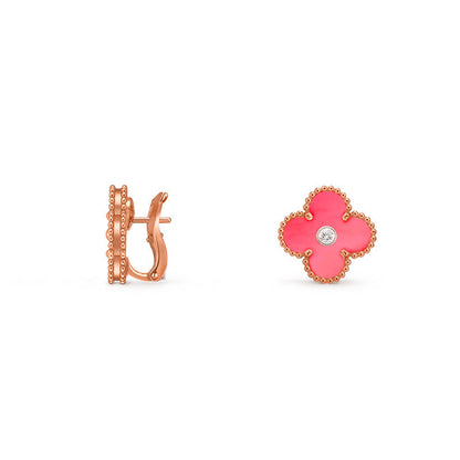 [Peak]15MM CLOVER FLOWER STUD EARRINGS DIAMOND-ROSE GOLD COLLECTION