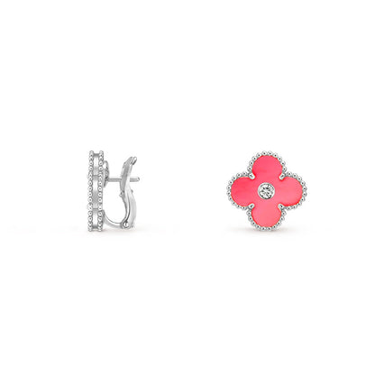 [Peak]15MM CLOVER FLOWER STUD EARRINGS DIAMOND-WHITE GOLD COLLECTION