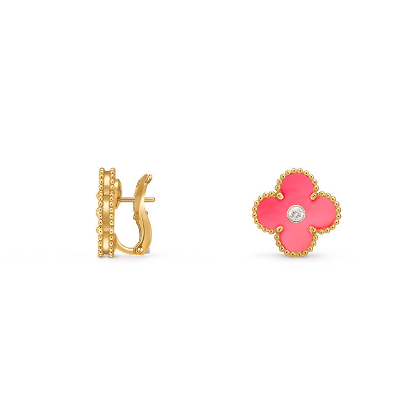 [Peak]15MM CLOVER FLOWER STUD EARRINGS DIAMOND-GOLD COLLECTION