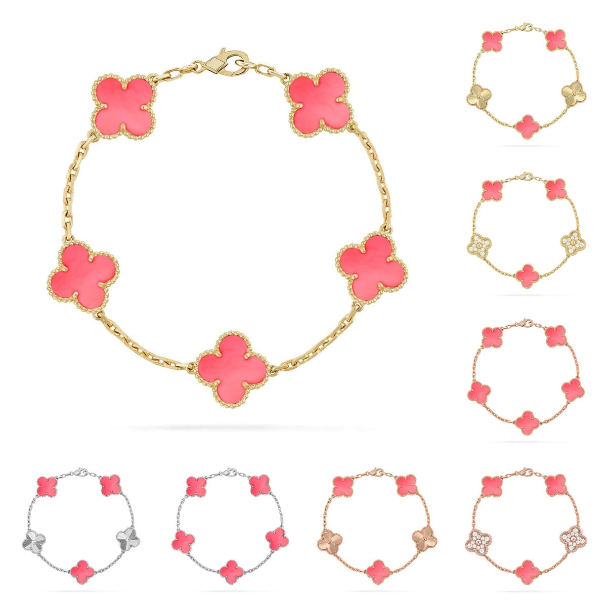 [Peak]LUCKY CLOVER 5-MOTIF BRACELET - PINK MOTHER-OF-PEARL COLLECTION