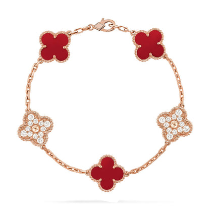 [Peak]LUCKY CLOVER 5-MOTIF BRACELET - RED CARNELIAN COLLECTION