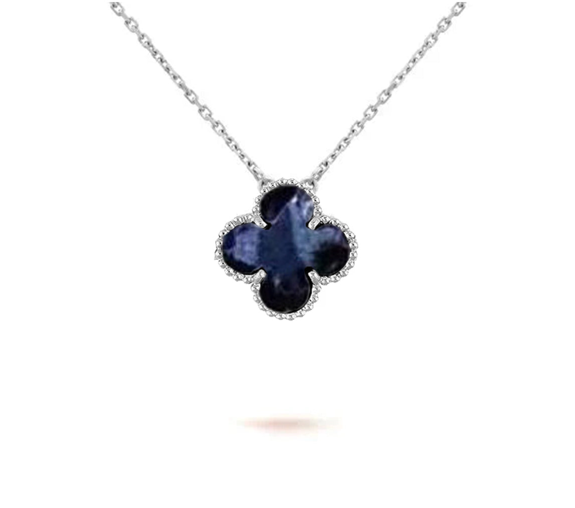[Peak]15MM CLOVER FLOWER PENDANT NECKLACE WHITE GOLD COLLECTION