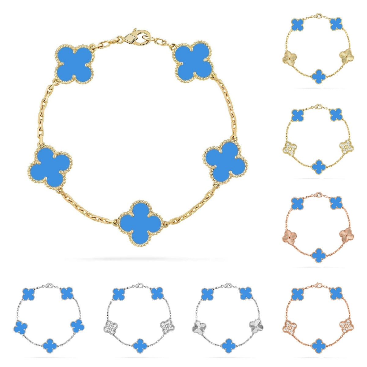 [Peak]LUCKY CLOVER 5-MOTIF BRACELET - BLUE AGATE COLLECTION