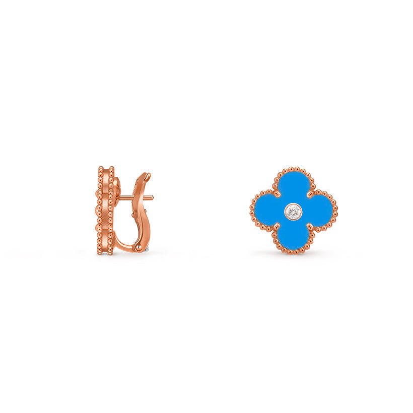 [Peak]15MM CLOVER FLOWER STUD EARRINGS DIAMOND-ROSE GOLD COLLECTION