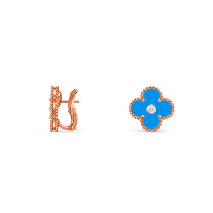 [Peak]15MM CLOVER FLOWER STUD EARRINGS DIAMOND-ROSE GOLD COLLECTION