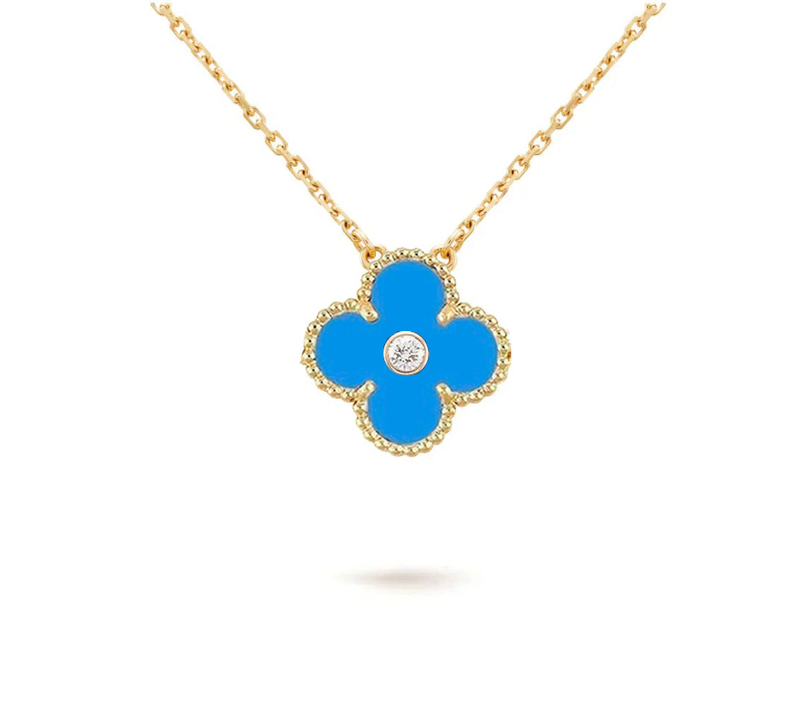 [Peak]15MM CLOVER FLOWER DIAMOND PENDANT NECKLACE COLLECTION