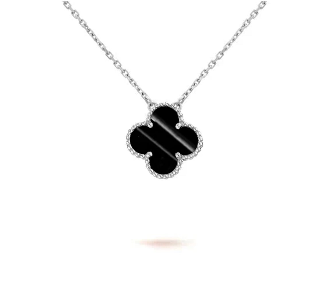 [Peak]15MM CLOVER FLOWER PENDANT NECKLACE WHITE GOLD COLLECTION