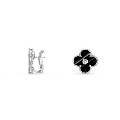 [Peak]15MM CLOVER FLOWER STUD EARRINGS DIAMOND-WHITE GOLD COLLECTION