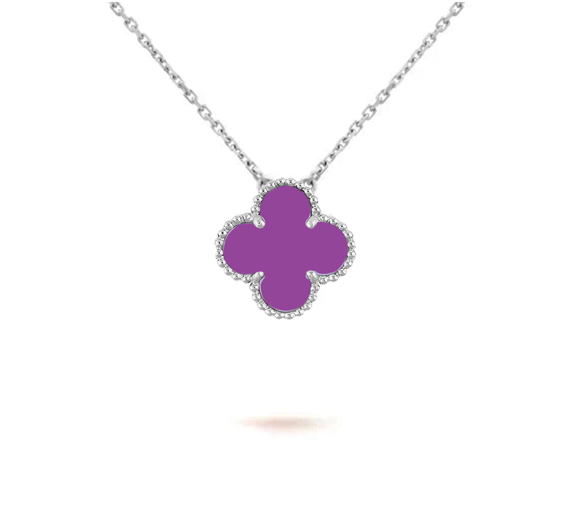 [Peak]15MM CLOVER FLOWER PENDANT NECKLACE WHITE GOLD COLLECTION
