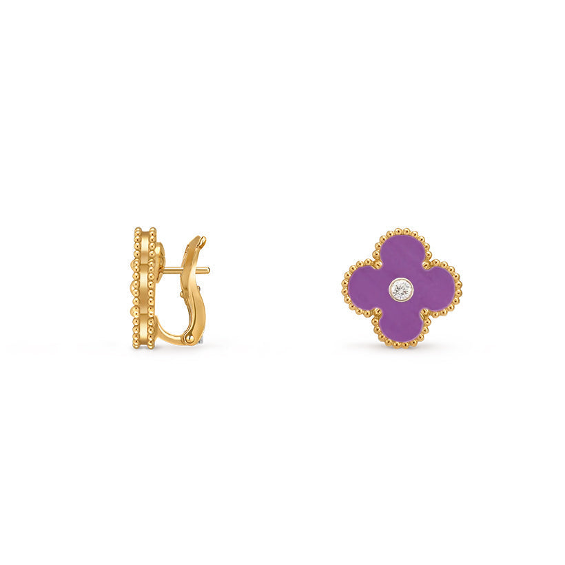 [Peak]15MM CLOVER FLOWER STUD EARRINGS DIAMOND-GOLD COLLECTION