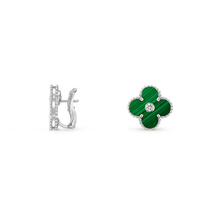 [Peak]15MM CLOVER FLOWER STUD EARRINGS DIAMOND-WHITE GOLD COLLECTION