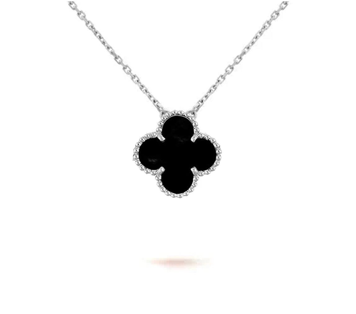 [Peak]15MM CLOVER FLOWER PENDANT NECKLACE WHITE GOLD COLLECTION