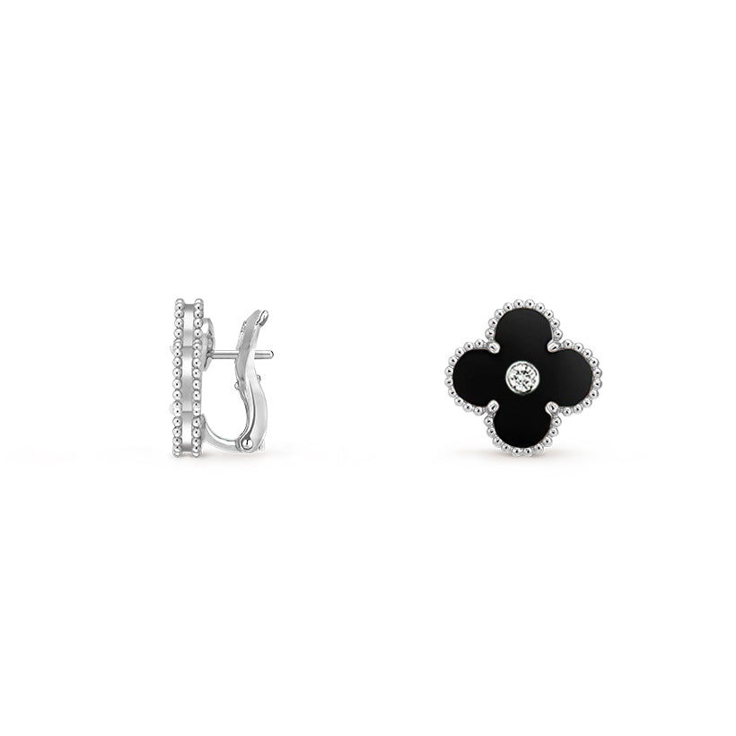 [Peak]15MM CLOVER FLOWER STUD EARRINGS DIAMOND-WHITE GOLD COLLECTION