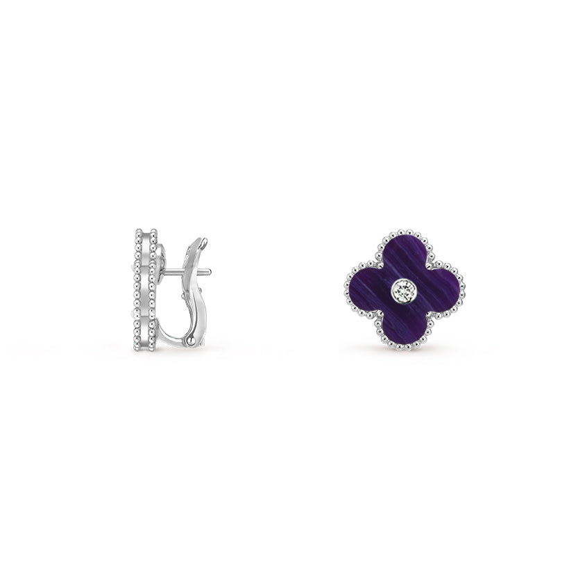 [Peak]15MM CLOVER FLOWER STUD EARRINGS DIAMOND-WHITE GOLD COLLECTION