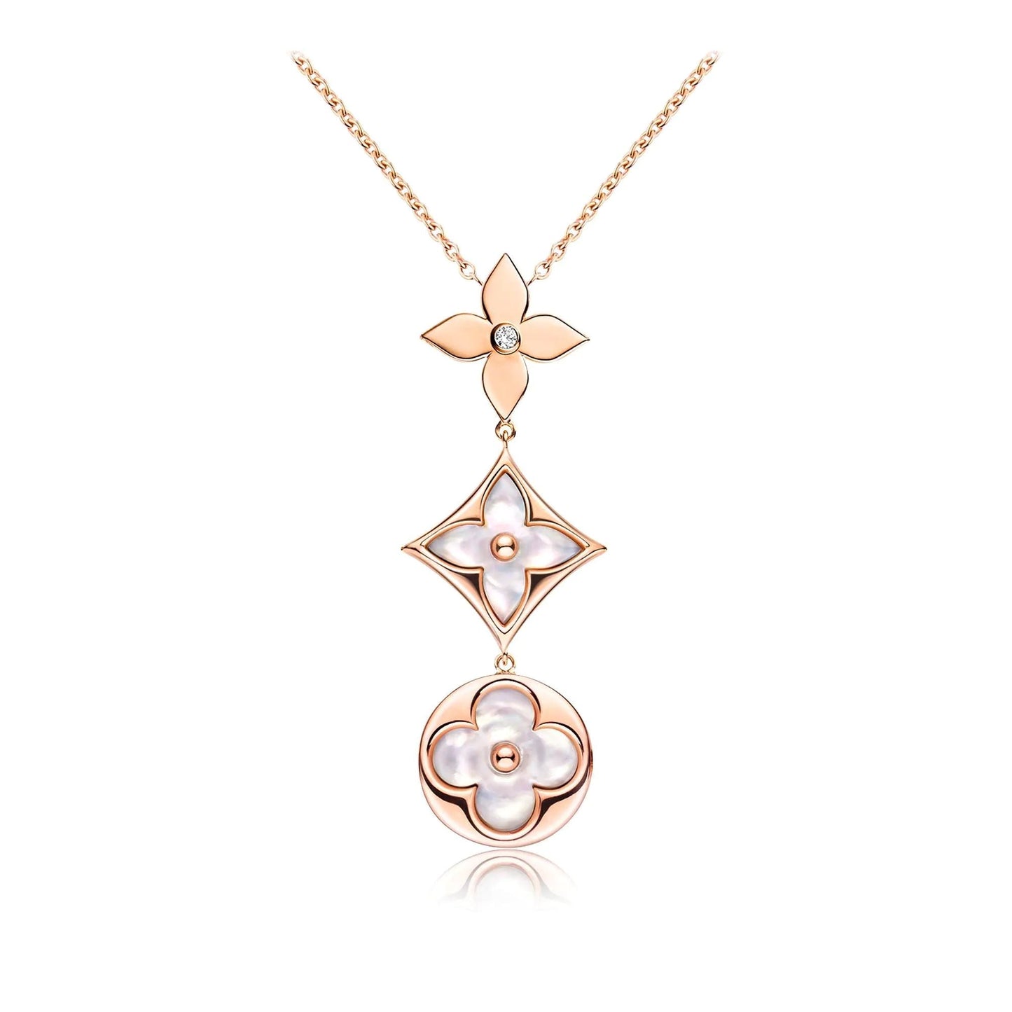 [Peak]COLOR BLOSSOM LARIAT NECKLACE ROSE GOLD WHITE MOTHER PEARL AND DIAMOND