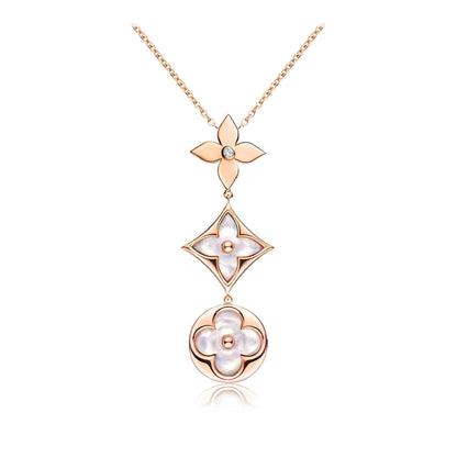 [Peak]COLOR BLOSSOM LARIAT NECKLACE ROSE GOLD WHITE MOTHER PEARL AND DIAMOND