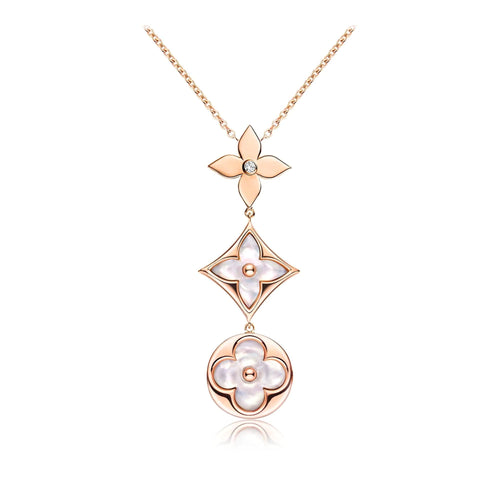 [Peak]COLOR BLOSSOM LARIAT NECKLACE ROSE GOLD WHITE MOTHER PEARL AND DIAMOND