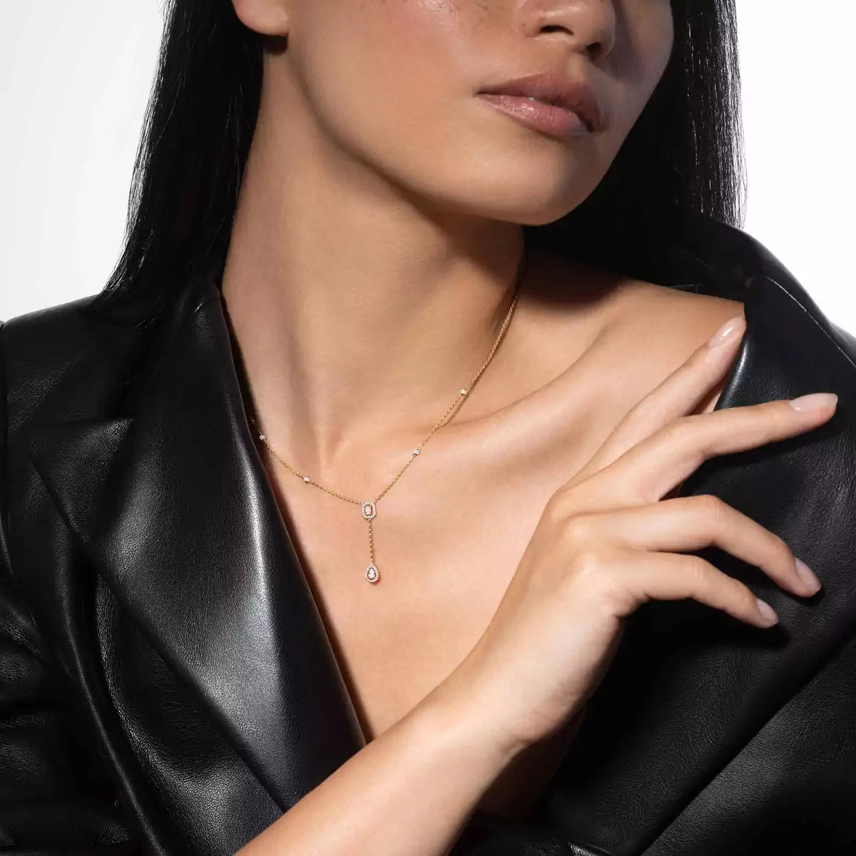 [Peak]SUGAR CUBE & TEARDROP FULL PAVÉ NECKLACE