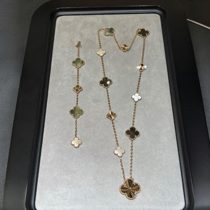 [Peak]DETACHABLE 15-MOTIF CLOVER STATEMENT SET - GREY MOTHER-OF-PEARL & LASER