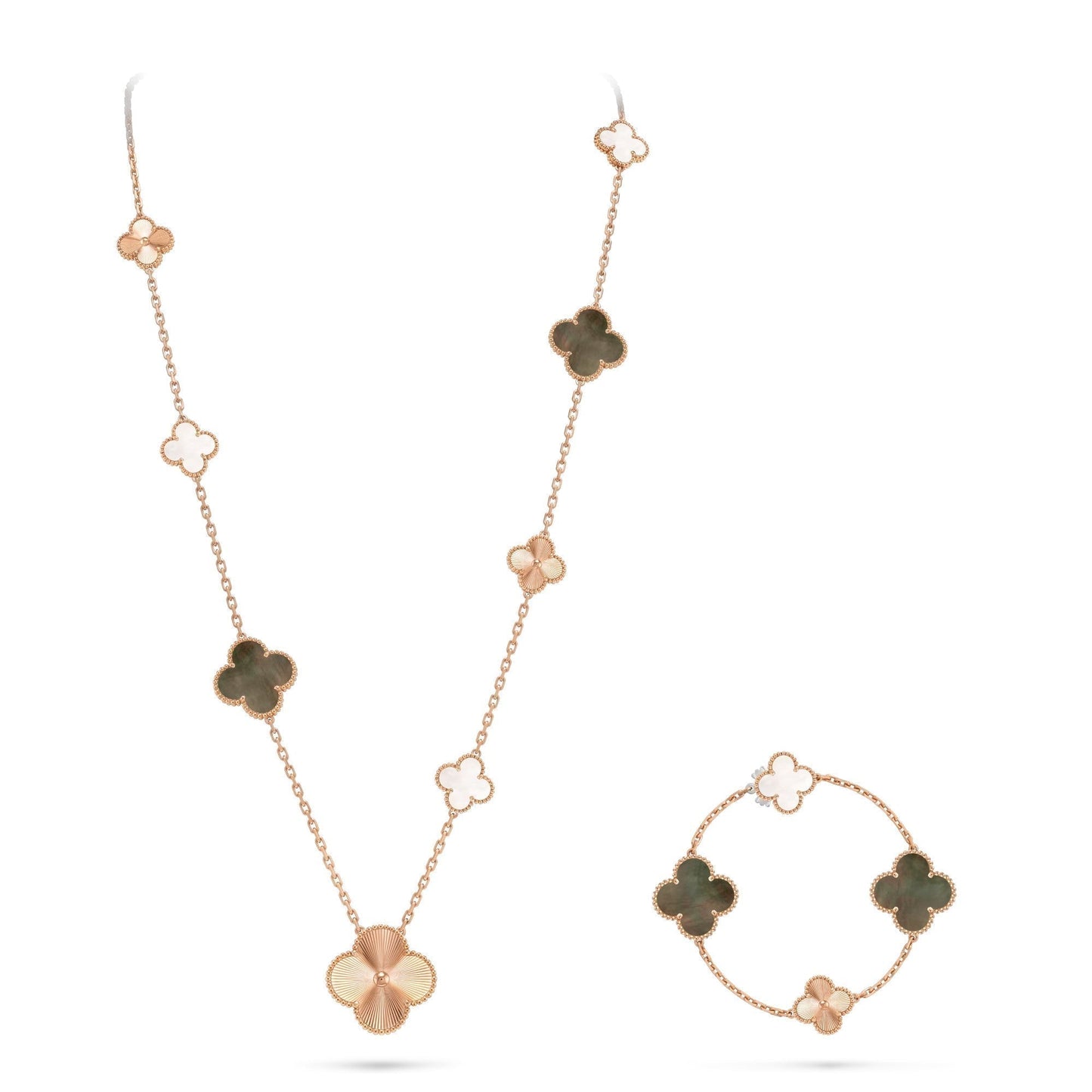 [Peak]DETACHABLE 15-MOTIF CLOVER STATEMENT SET - GREY MOTHER-OF-PEARL & LASER