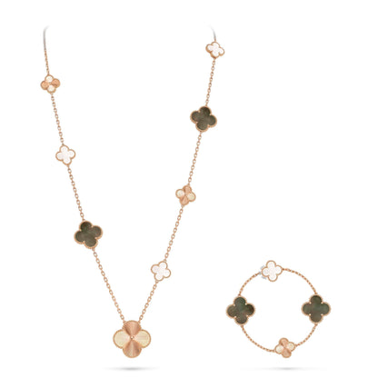 [Peak]DETACHABLE 15-MOTIF CLOVER STATEMENT SET - GREY MOTHER-OF-PEARL & LASER