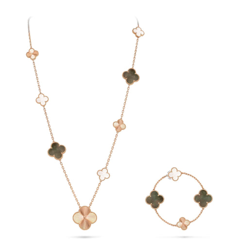 [Peak]DETACHABLE 15-MOTIF CLOVER STATEMENT SET - GREY MOTHER-OF-PEARL & LASER