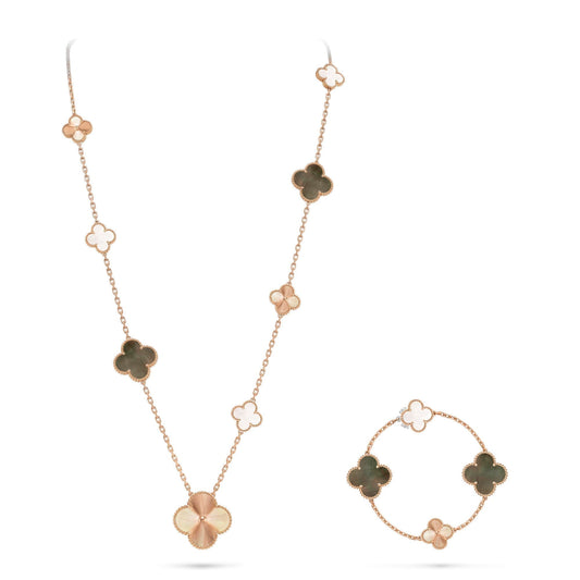 [Peak]DETACHABLE 15-MOTIF CLOVER STATEMENT SET - GREY MOTHER-OF-PEARL & LASER