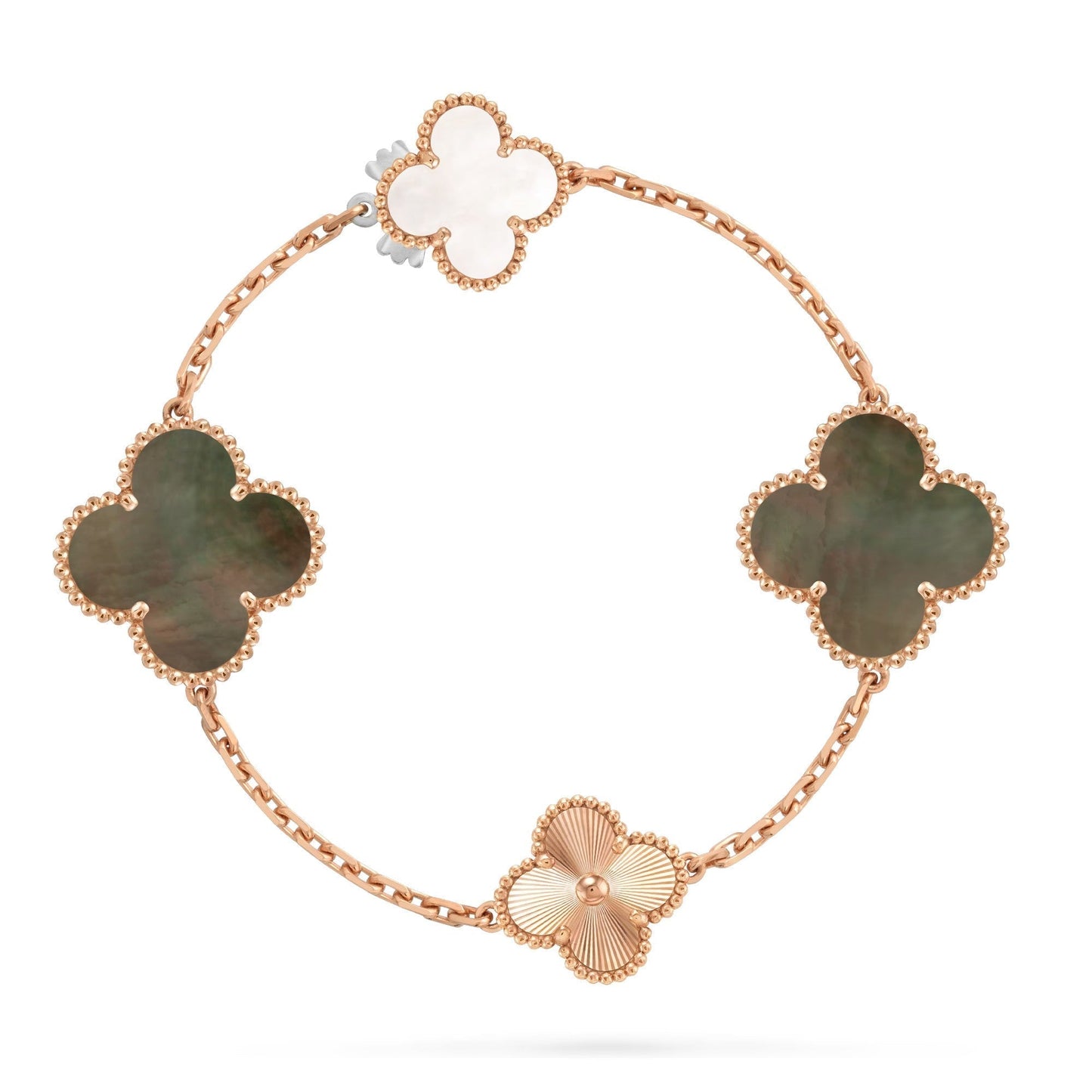 [Peak]DETACHABLE 15-MOTIF CLOVER STATEMENT SET - GREY MOTHER-OF-PEARL & LASER