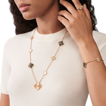 [Peak]DETACHABLE 15-MOTIF CLOVER STATEMENT SET - GREY MOTHER-OF-PEARL & LASER