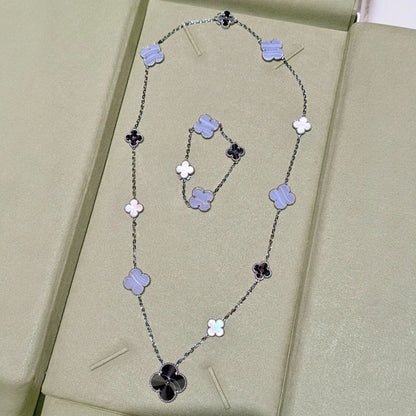 [Peak]DETACHABLE 15-MOTIF CLOVER STATEMENT SET - PURPLE CHALCEDONY & LASER