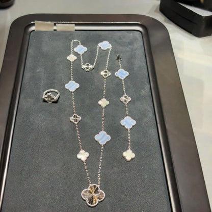[Peak]DETACHABLE 15-MOTIF CLOVER STATEMENT SET - PURPLE CHALCEDONY & LASER