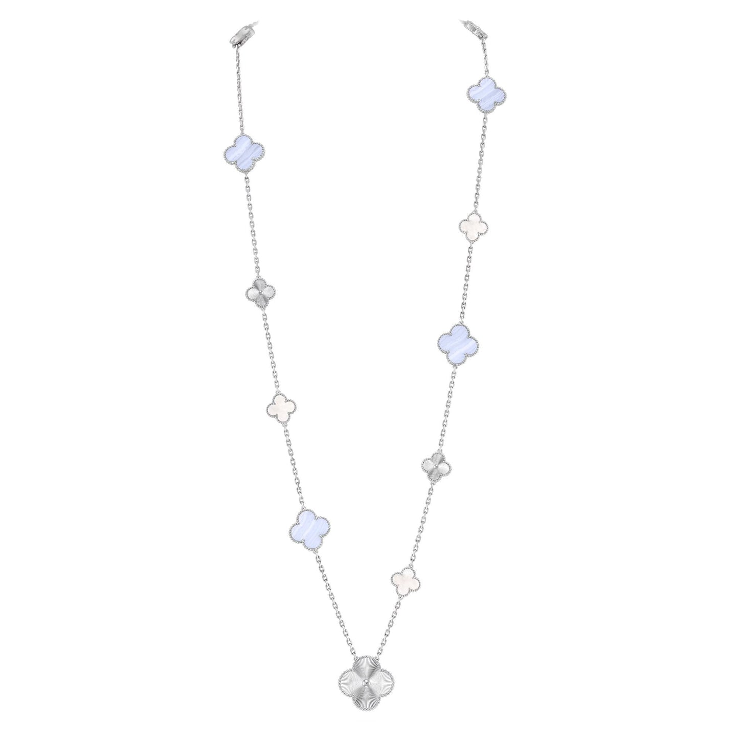 [Peak]DETACHABLE 15-MOTIF CLOVER STATEMENT SET - PURPLE CHALCEDONY & LASER