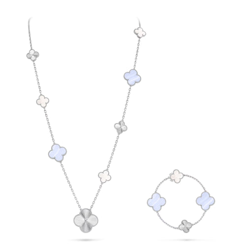 [Peak]DETACHABLE 15-MOTIF CLOVER STATEMENT SET - PURPLE CHALCEDONY & LASER