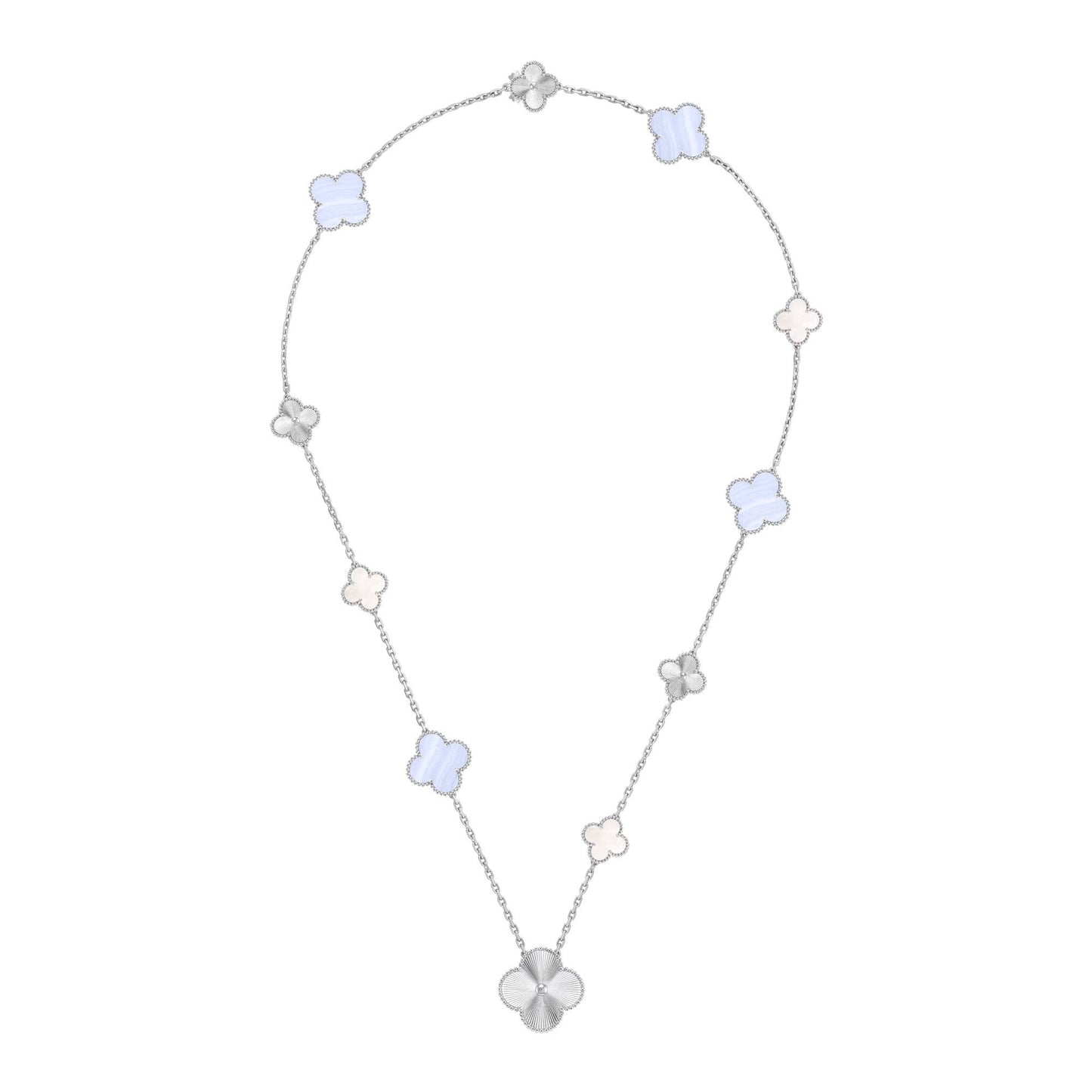 [Peak]DETACHABLE 15-MOTIF CLOVER STATEMENT SET - PURPLE CHALCEDONY & LASER