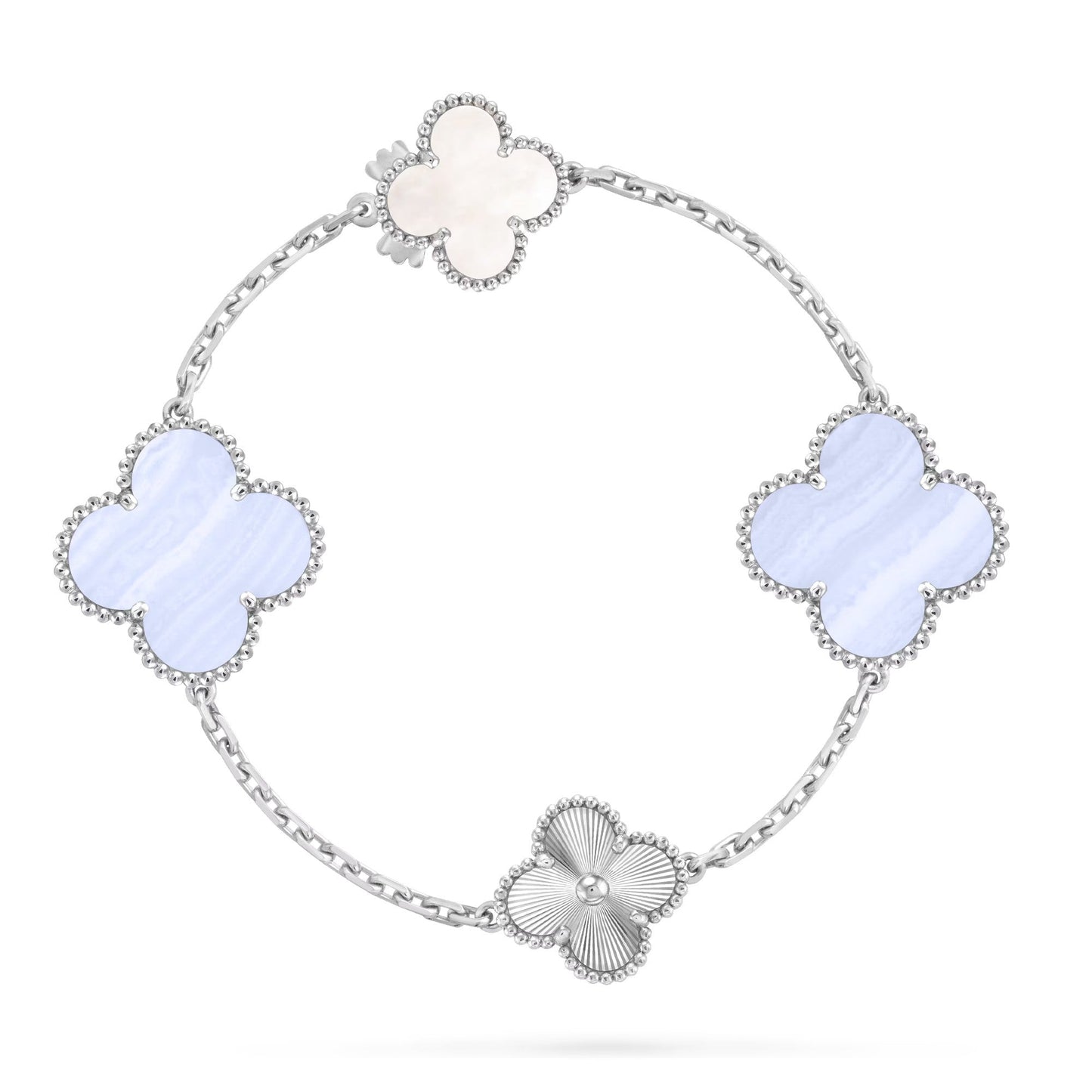 [Peak]DETACHABLE 15-MOTIF CLOVER STATEMENT SET - PURPLE CHALCEDONY & LASER