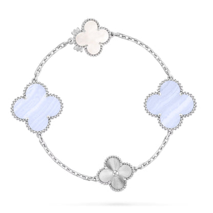 [Peak]DETACHABLE 15-MOTIF CLOVER STATEMENT SET - PURPLE CHALCEDONY & LASER